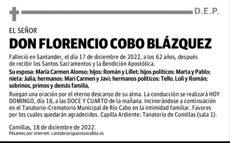 Don Florencio Cobo Bl Zquez Esquela Necrol Gica El Diario Monta S