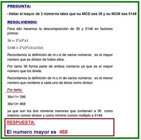 Hallar El Mayor De 2 Numeros Tales Que Su MCD Sea 36 Y Su MCM Sea 5148