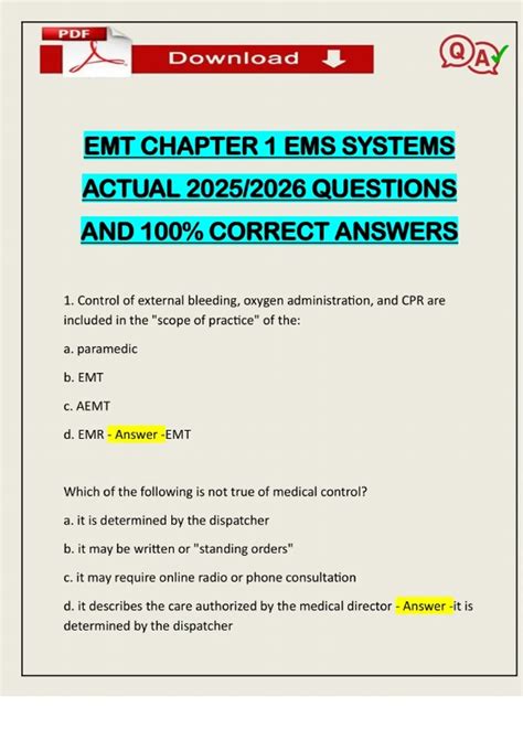 EMT CHAPTER 1 EMS SYSTEMS ACTUAL 2025/2026 QUESTIONS AND 100% CORRECT