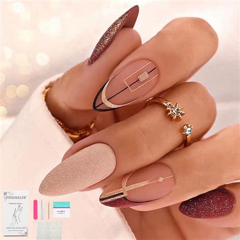 Diduikalor Meduim Press On Nails Almond Glue On Nails With