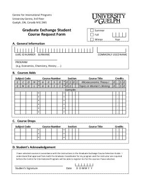 Fillable Online Grad Exchange Course Selection Form University Of