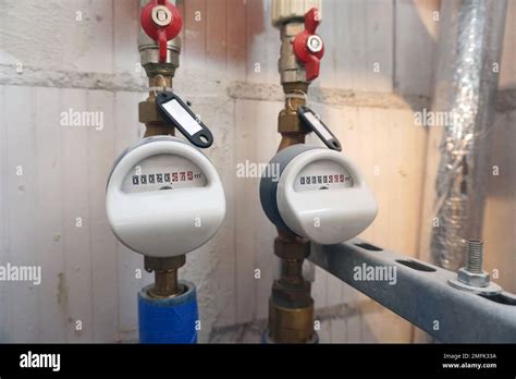 Hot And Cold Water Flow Meters Installed On Pipes Stock Photo Alamy