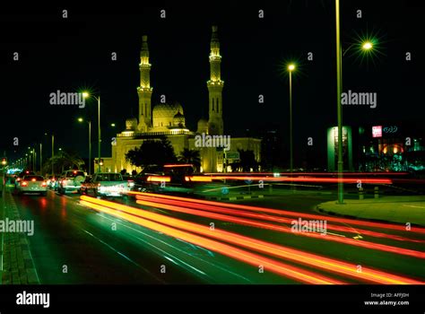 Jumeirah Mosque at night, Dubai City, United Arab Emirates Stock Photo ...