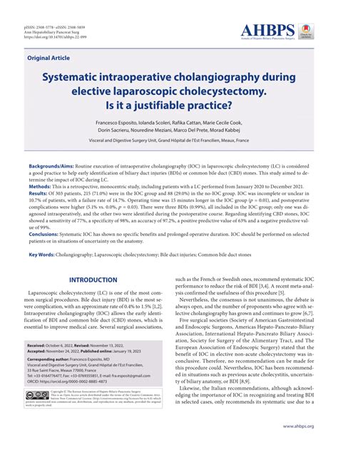 Pdf Systematic Intraoperative Cholangiography During Elective