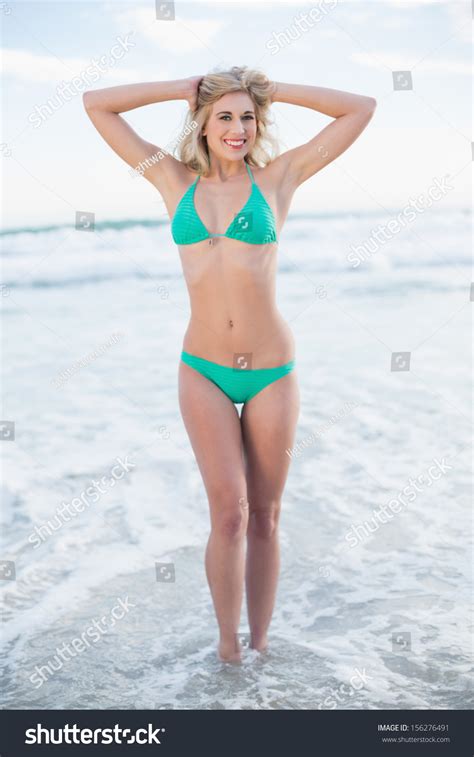 Gorgeous Blonde Woman Green Bikini Holding Stock Photo Shutterstock