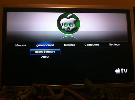 Apple TV Jailbroken With Greenpois0n Shows Inject Software Menu