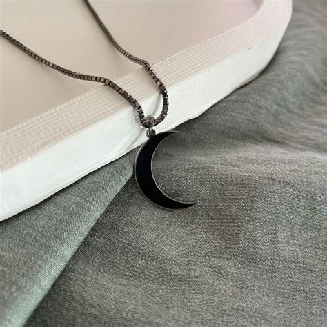 Crescent Moon Necklace For Men Black Men Necklace Silver Necklace