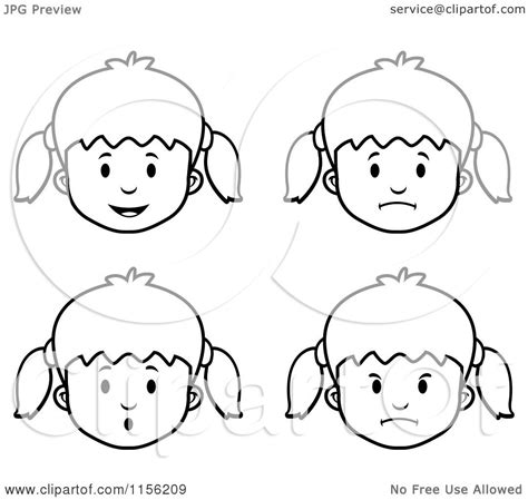 Cartoon Clipart Of Black And White Girl Faces - Vector Outlined Coloring Page by Cory Thoman ...