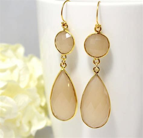 Sand Chalcedony Dangle Earrings Chamois Nude Beige Gemstone