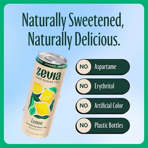 Zevia Organic Sugar Free Iced Tea Black Tea Lemon 12 Ounce Cans Pack