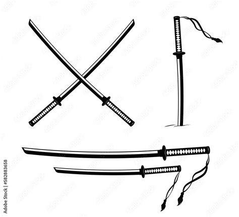 Katana And Wakizashi Isolated On White Background A Pair Of Japanese