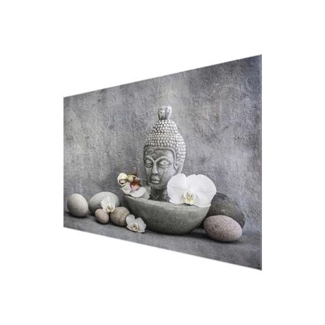 Zen Buddha Orchideen Und Steine Glasbild Im Querformat 3 2 Bilderwelten