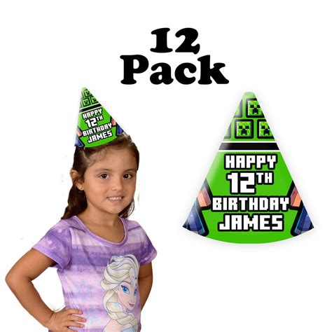 Minecraft Party Hats Personalized With A Name And Age 12 Pack 100 Cardboard Easy To Assemble Etsy