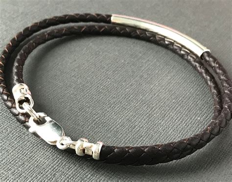 Mens Leather Wrap Bracelet Sterling Silver Beaded Wristband In Black