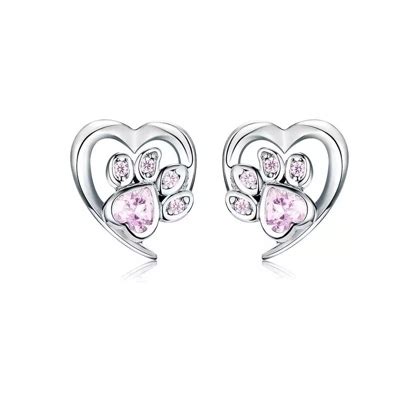 GENERICO Aros Corazón Patita Rosa Plata Fina 925 Regalo Mujer