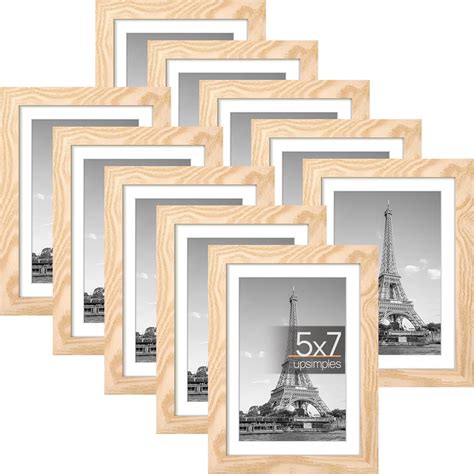 upsimples 5x7 Picture Frame Set of 10, Display Pictures 4x6 with Mat o ...