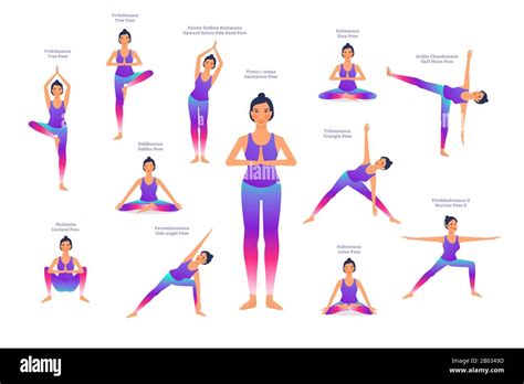 Conjunto De Mujeres En Diferentes Poses De Yoga Nombres De Texto