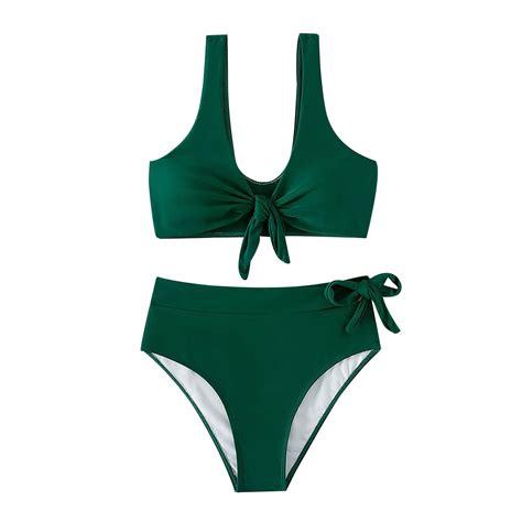 Wreesh Womens Two Piece Swimsuit Tie Front Bikini Set Solid Color