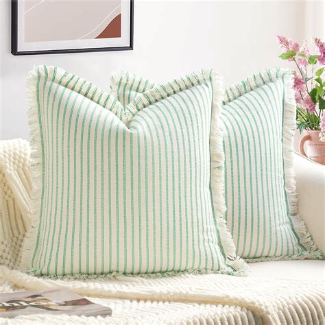 Amazon Zwjd Throw Pillow Covers X Set Of Green Striped