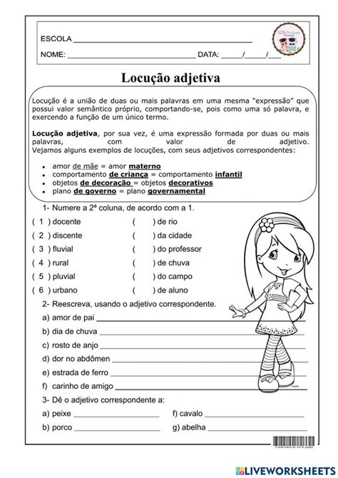 Atividade Portugu S Locu O Adjetiva Worksheet Adjetivos Pedagogia