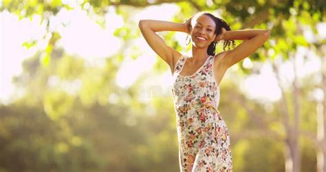 Happy African Woman Standing On Grass Stock Footage Video Of Dress