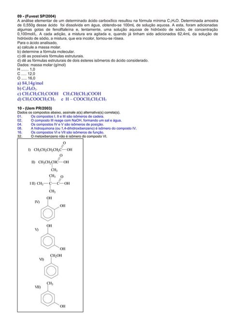 Lista de química organica isomeria josé antônio PDF