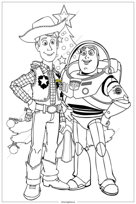 Página Para Colorear Celebración Navideña De Toy Story Con Todos Los