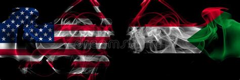 United States Of America Vs Sudan Smoke Flags Placed Side By Side Stock