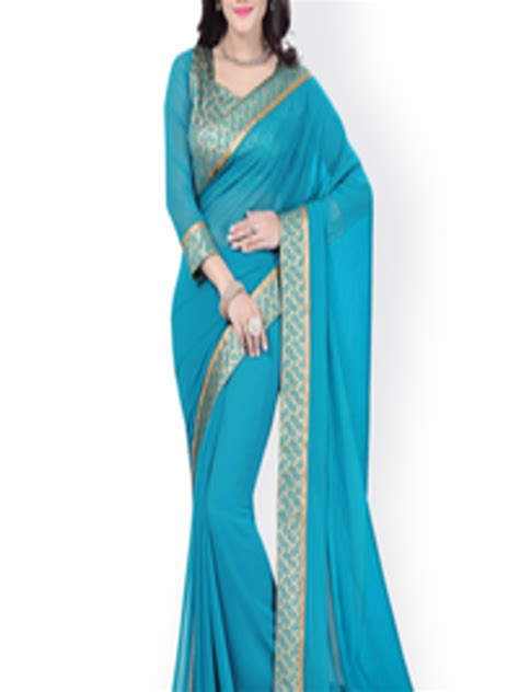 Buy Saree Swarg Teal Blue Faux Chiffon Saree Sarees For Women