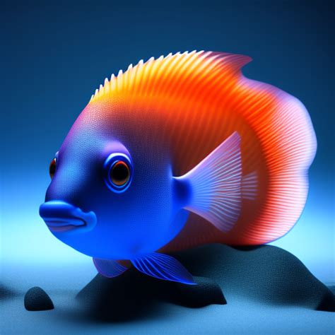 Samuel D Render Of A Cute Tropical Fish In An Aquarium On A Dark Blue