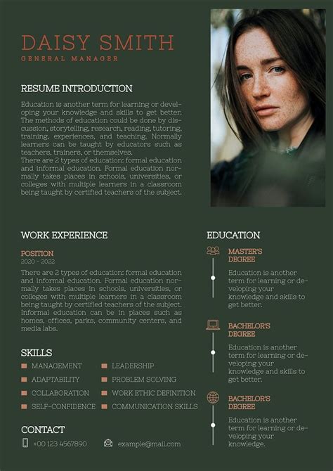 A Professional Resume Template With An Image On The Front And Back