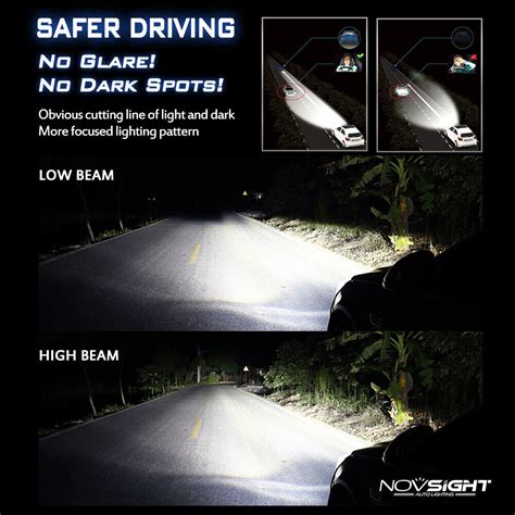 Novsight Pair H Led Headlight Kit Hi Lo Beam Light Bulb Globes