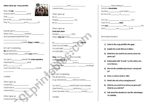 When I grow up - Pussycat Dolls - ESL worksheet by sandrel