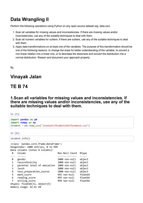 Assignment 2 Dsbda Data Wrangling Ii Perform The Following