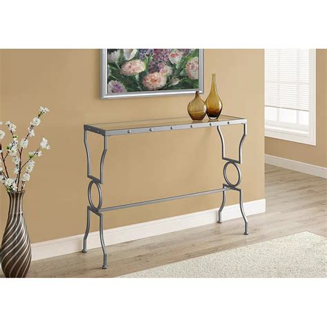 Monarch Specialties Console Table Silver Metal With Tempered Glass The Home Depot Canada