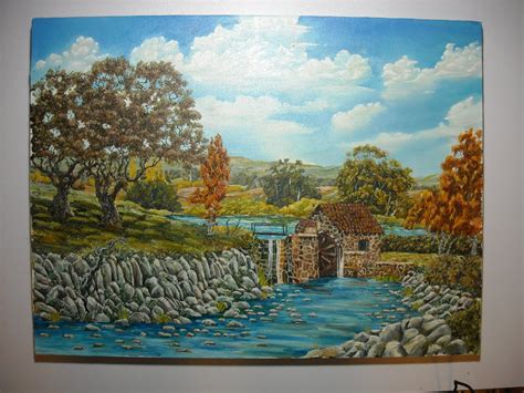 Artist Adron: Watermill. Painting in oil.