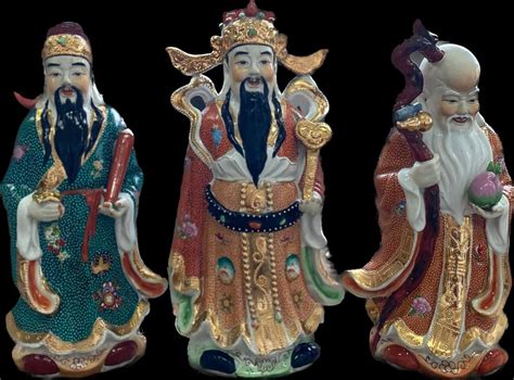 LARGE Chinese Feng Shui Three Wise God Immortals Ceramic Figurine 3