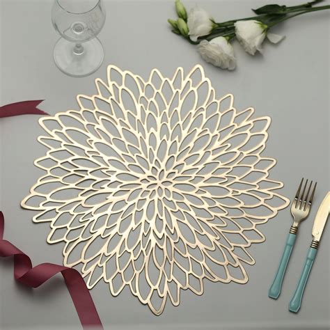 Efavormart 6 Pack 15 Gold Floral Vinyl Placemats Non Slip Dining