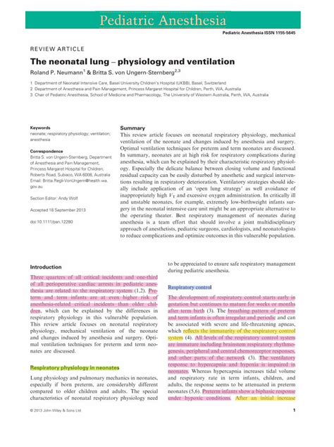 Pdf Review Article The Neonatal Lung Physiology And Article The