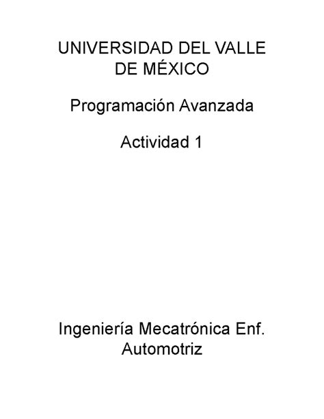 Actividad 1 Programacion Avanzada Blackboard UNIVERSIDAD DEL VALLE DE