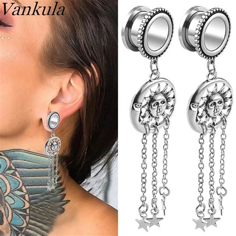 Vankula 2pcs Temperament Hollow Dangle Ear Plugs Piercing Gauges