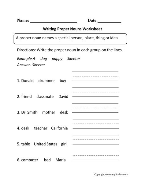 Writing Proper Nouns Worksheet