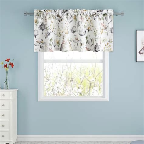 Vogol Flower Printing Valances For Porch Bathroom Grey Rod Pocket