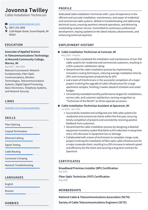 Top 16 Cable Installation Technician Resume Objective Examples