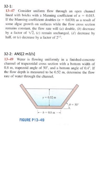 Solved Consider Uniform Flow Through An Open Channel Lined Chegg