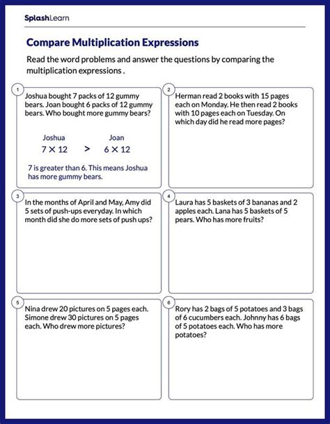 Comparing Multiplication Expressions Math Worksheets Splashlearn Worksheets Library