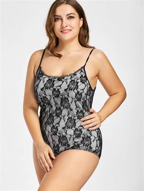 2018 Plus Size Rose Lace Cami Bodysuit Black Xl In Plus Size T Shirts