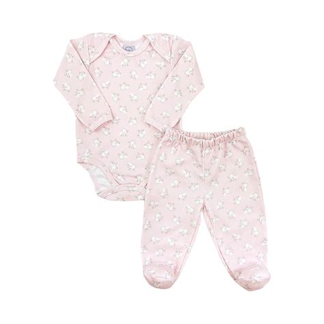 Conjunto Bebê Longo Fio Egípcio Ovelhinha Rosa M ao XG sem pezinho