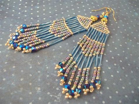 Handmade Beaded Earrings Long Blue Multicolored Pastel Etsy