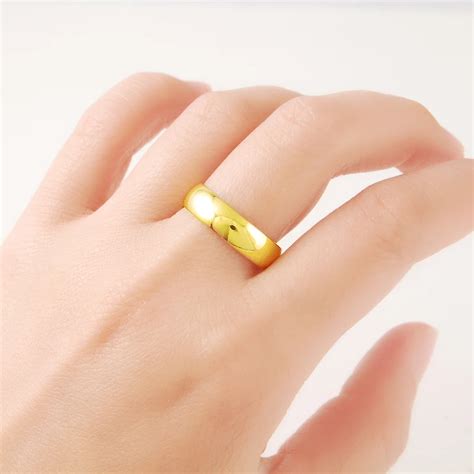 K Pure Gold Hip Hop Vintage Ring Yellow Gold Color Rings For Men